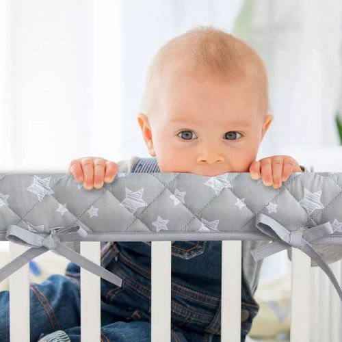 Biloban- 3 Pieces Reversible Crib Rail Covers, Crib Rail Guard, Crib Rail Protectors, Crib Rail Teething Guard, Set of 3, Star