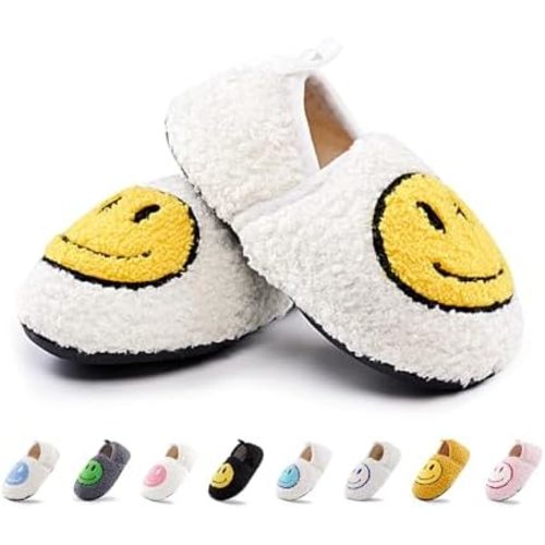 COVS Smile Face Slippers Kids Toddler Slippers for Boys Girls Slippers Toddler House Shoes Non-Slip TPR Soft Sole Kids Slippers Home Socks Shoes
