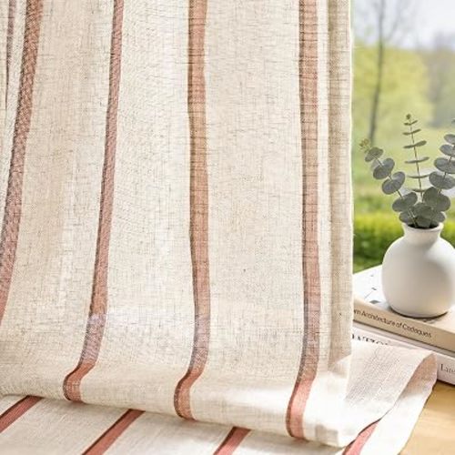 jinchan Light Filtering Striped Linen Curtains 84 Inches Long 2 Panels