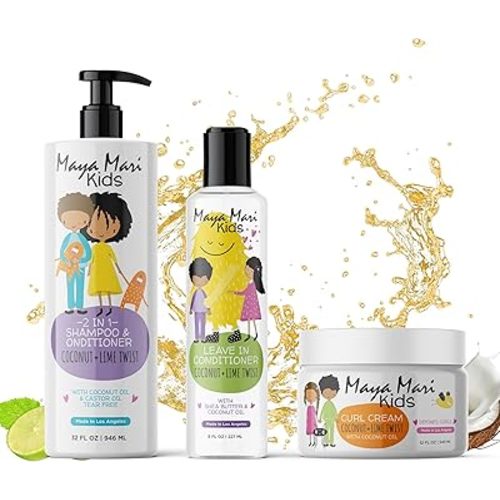Kids Curly Hair Gift Set | 2-in-1 Kids Shampoo & Conditioner, Curl Cream, & Leave-In Conditioner | Shea Butter, Tear-Free, Frizz Control, & Sulfate-Free, 32 Fl Oz