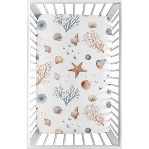 Sweet Jojo Designs Boy, Girl, Unisex/Gender Neutral Baby Fitted Mini Crib Sheet Seashells Multicolor