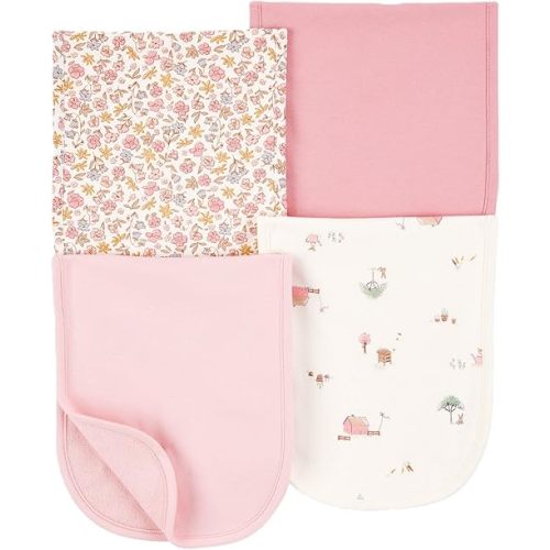 Carter's Baby Girls 4 Pack Cotton Burp Cloths (Pink/Heather)
