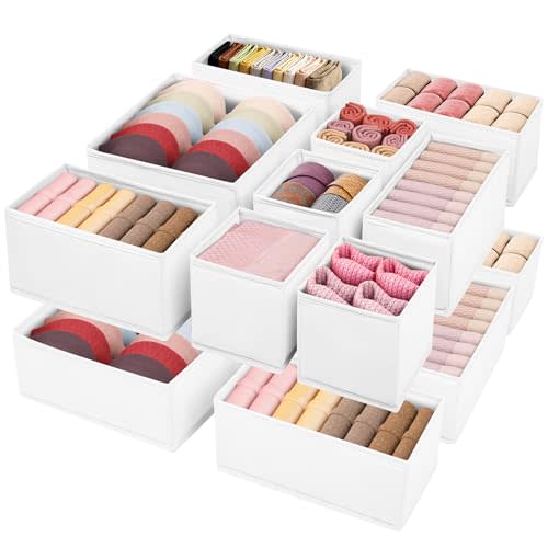 Wrrlors Drawer Clothing Organizer 16-Pack, White 3 Sizes Underwear Drawer Dividers, Fabric Folding Wardrobe Organizer, Can Store Baby Clothes, Bras, Underwear, Panties, Belts, Socks, Ties, etc.