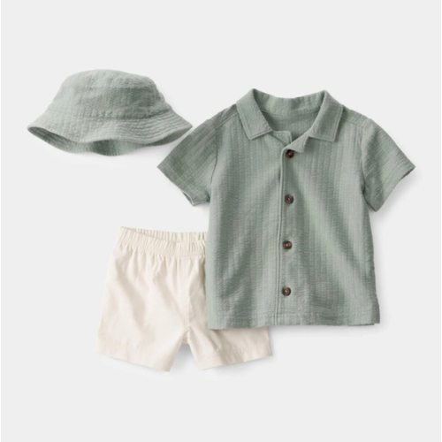 Baby Boy 3-Piece Short-Sleeve Top & Short Set - Green/White | Carter's