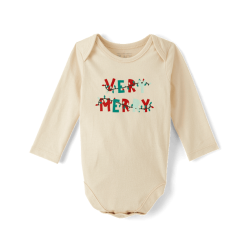 Baby Very Merry Christmas Lights Graphic Bodysuit - Cream
