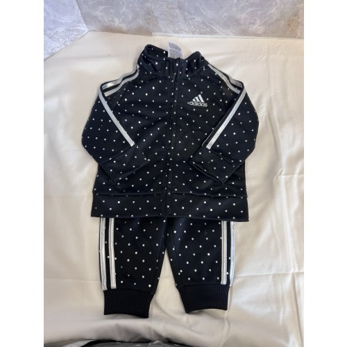 Adidas Baby Girls Track Suit Set Polka Dot Black Silver 2-Piece – Size 6M