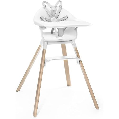 Stokke Clikk High Chair, White - All-in-One High Chair with Tray + Harness - Light, Durable & Travel Friendly - Ergonomic with Adjustable Features - Best for 6-36 Months or Up to 33 lbs