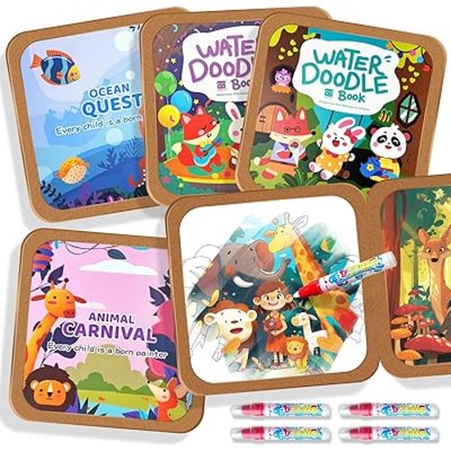EFCRBS Reusable Water Painting Book for Kids, 4 Pack Magic Watercolor Books with Water Pens - Animal, Ocean & 2 Fairy Tale, No Mess Paint & Fun for Ages 3+, Travel Activity Toys, Gift for Boys & Girls