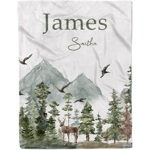 Personalized Woodland Baby Blanket with Name Custom Name Blanket for Boy Newborn Expect Mom Customized Gifts for Baby Shower Birthday Christmas