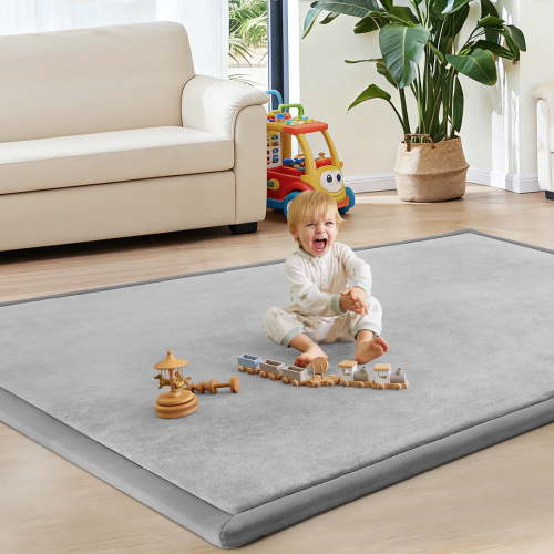 Teler Baby Play Mat for Floor, 1.3" Thick Foam 47"×47" Playmat, Ultra-Soft Plush Feel & Non-Slip Backing Safe for Infants, Toddlers Crawling, Light Grey
