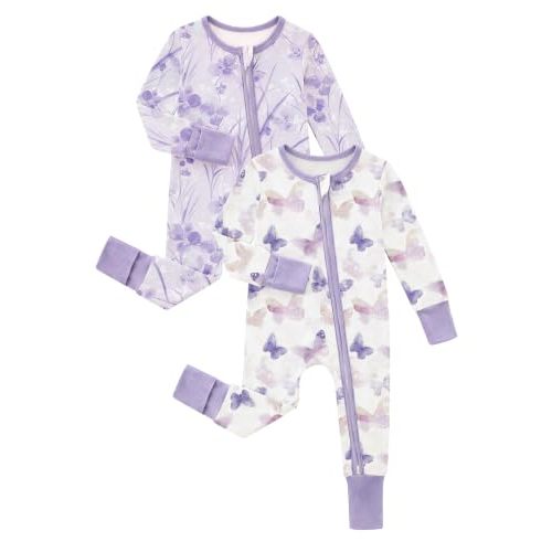 Yoofoss Viscose Bamboo Sleepers for Baby Boy & Girl, 2-Way Zipper Pajamas | Footless & Footed Toddler Romper, Fold-over Mitts Pjs, 2Pcs Soft & Breathable Baby Clothes, Tagless, Newborn-24 Months