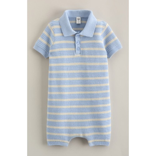Cotton Polo Sweater Romper, 3M