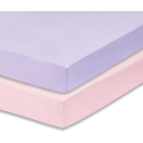 2-Pack Fitted Crib Sheets, 100% Soft Breathable Microfiber Baby Sheet, Fits Standard Size Mattress 28in x 52in, Lavender, Pink Nursery Sheet
