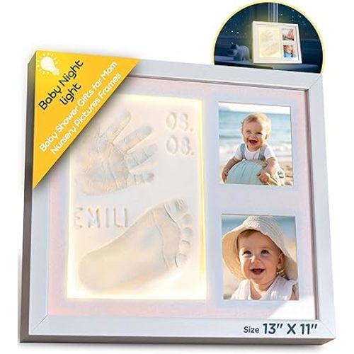 Baby footprint kit with LED night light - Hand and foot prints - Newborn - Baby shower gifts - Newborn essentials - Memory frame - Room decoration - Memory frame with clay hand prints - New XL size