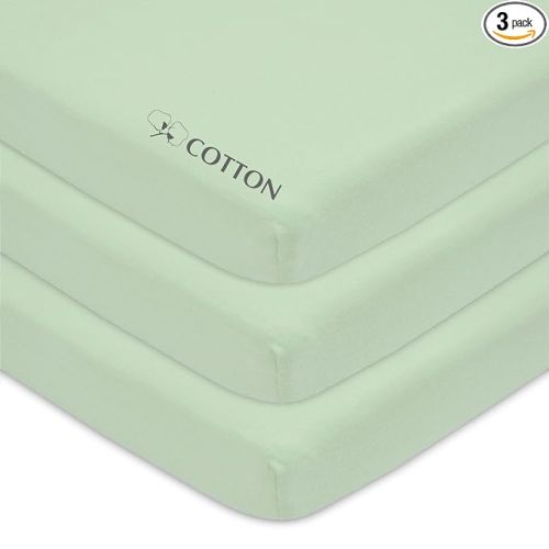 American Baby Company 3 Pack 100% Natural Cotton Fitted Mini Crib Sheets 38" x 24" - Soft & Breathable Small Nesting Portable Sheets, Fits Pack N Play Mattresses, Celery, for Boys & Girls
