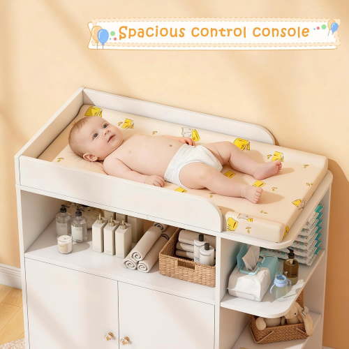 Linor Baby Dresser with Changing Table, Multifunctional Nursery Dresser with 4 Open Shelves & Double-Door Cabinet, Storage Organizer for Nursery