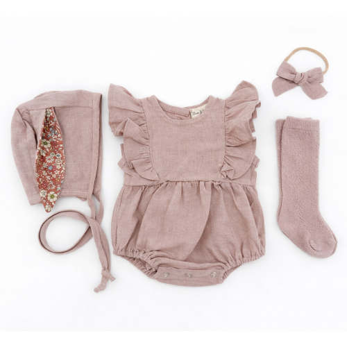 Gabriella Sleeveless Linen Romper 4pc Set | Discontinued* DUSTY pink – Olive and Cradle