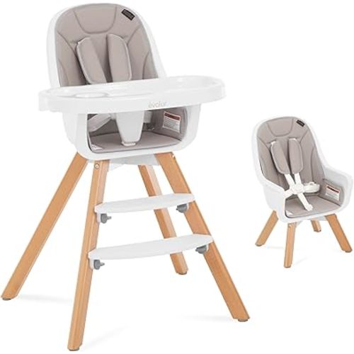 Evolur Zoodle 2 in 1 Convertible Baby High Chair in Light Gray