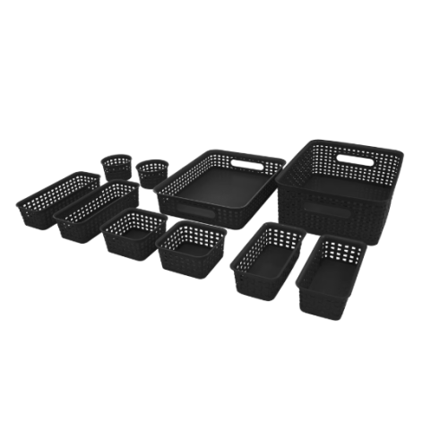 Advantus Plastic Weave Bins, Black - Set of 10 assorted sized bins