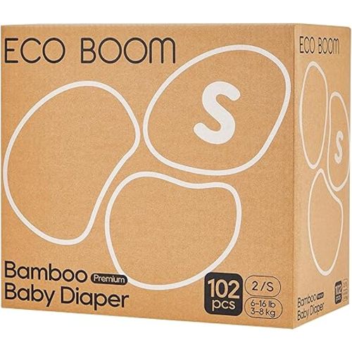 ECO BOOM Diapers, Viscose from Bamboo Diapers, Natural Soft Disposable Nappies for Infant, Size 2 Suitable for 6 to 16lb (Small - 102 Count)