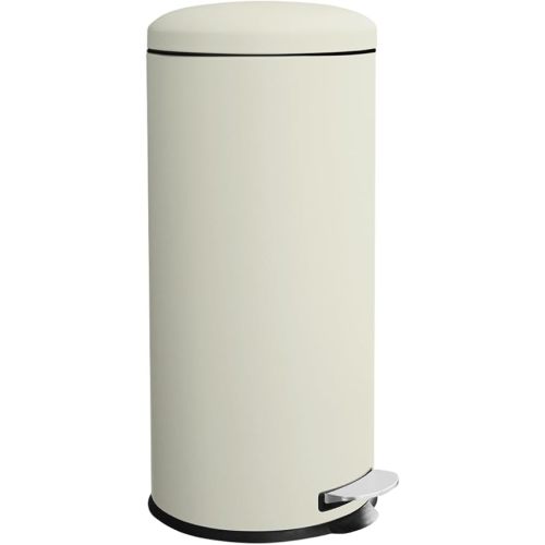 8-Gallon Stainless Steel Trash Can – Round, Slim Garbage can featuring a Removable Inner Liner, Soft Close Lid, Step-on Pedal. Ideal for use in the Kitchen,Office, Living room, or Bathroom, Cream