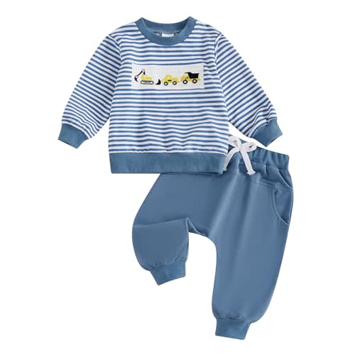Toddler Baby Boy Clothes Infant Fall Winter Outfits Truck Embroidery Long Sleeve Crewneck Sweatshirts Pants 0-3T
