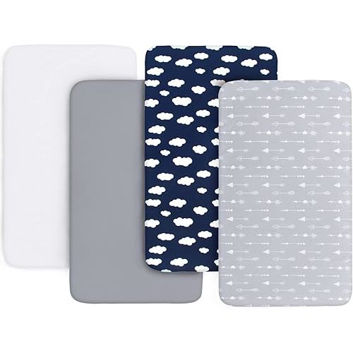Crib Sheets(52" x 28"), 4 Pack for Standard Size Crib and Toddler Mattresses, Crib Sheets Fitted, Breathable & Soft Microfiber, Grey/Navy