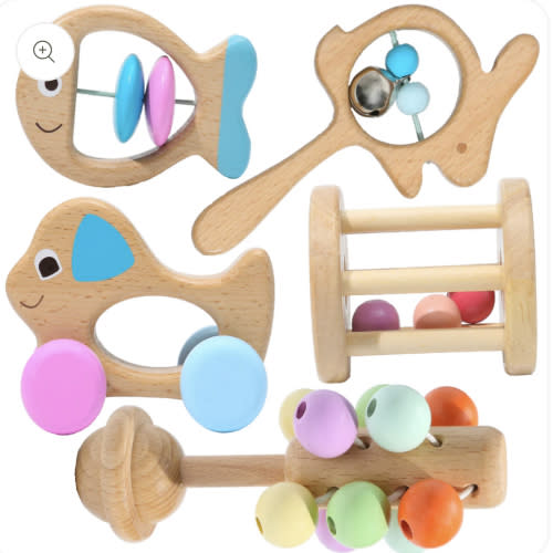 Montessori Mama 5-Piece Baby Toy Set – Wooden Rattles & Teethers