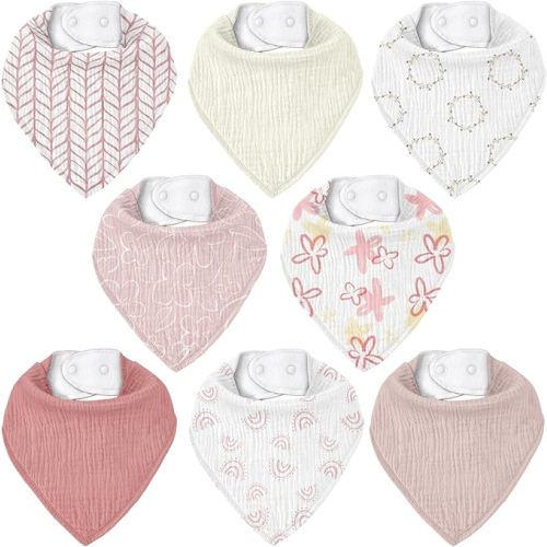 Muslin Baby Bibs 8 Pack, Baby Bandana Drool Bib for Drooling and Teething, Cotton Soft Absorbent for Girls Boys