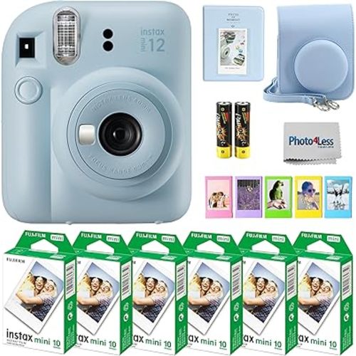 Fujifilm Instax Mini 12 Instant Camera Bundle with Fujifilm Instax Mini Instant Film Value Pack (60 Sheets) with Accessories Including Protective Case, Strap, Photo Album (Pastel Blue)