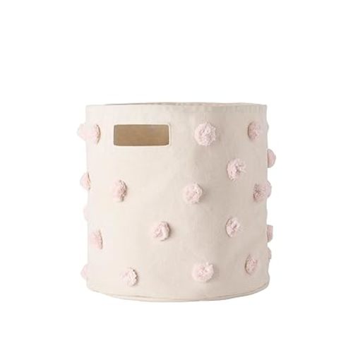 Pehr Pom Pom Basket, Bin (Blush) | 100% Cotton Canvas Storage for Nursery, Playroom & Home | Decorative Organizer | 13”D x 12”H