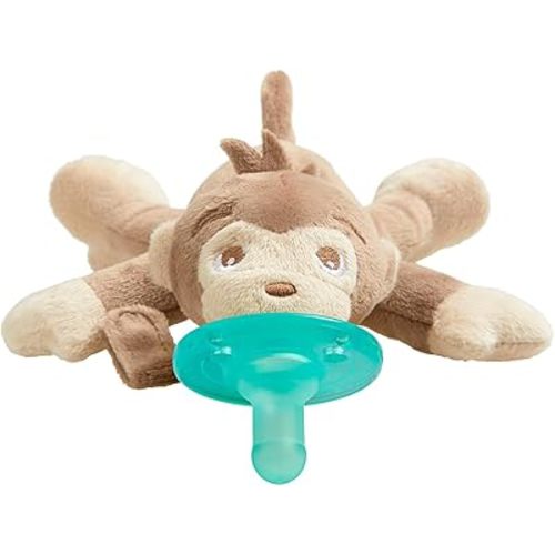Philips AVENT Soothie Snuggle Pacifier Holder with Detachable Pacifier, 0m+, Monkey, SCF347/02