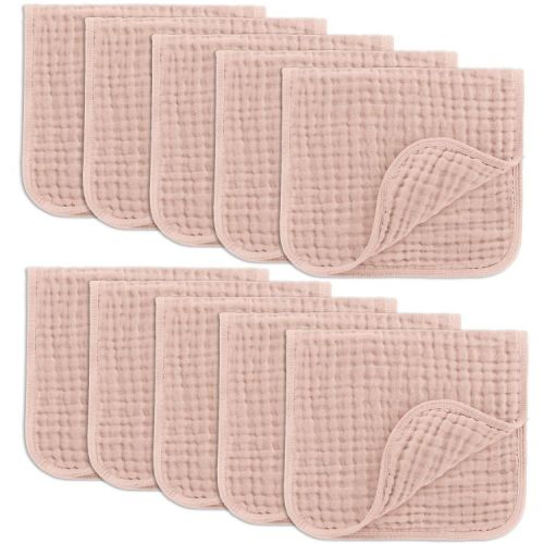 Comfy Cubs Muslin Burp Cloths 20" x 10", Pack of 10 - Large, 6-Layer, Soft Ultra Absorbent 100% Cotton - Blush