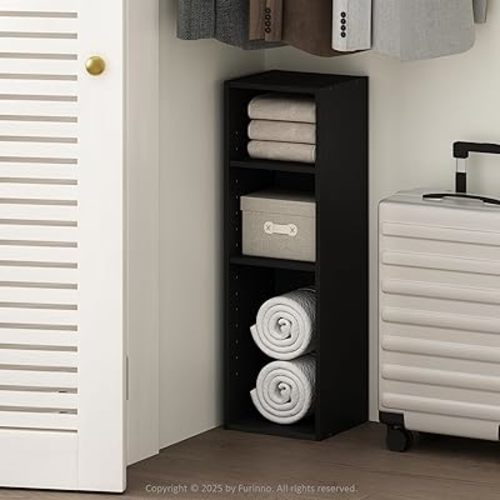 Furinno Reed 3-Tier Closet Organizers and Storage, Closet Organizer, Open Shelf Closet Storage, for Wardrobe, Bedroom, Living Room, 10-Inch Width, Blackwood