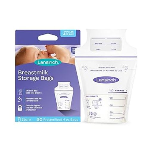 Lansinoh Breastmilk Storage Bags, 50 Count, Baby Essentials, Fast Freeze & Thaw Breast Milk Bags for Baby Bottle Feeding, Superior Strength & Stretch, 4 Ounce