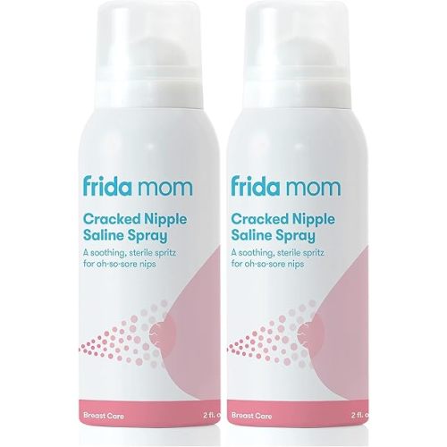 Frida Mom Cracked Nipple Soothing Spray - All-Natural Saline to Heal Sore, Cracked Breastfeeding Nipples - Air-Dry, Gentle for Baby + Mom - 2 Fl oz (Pack of 2)