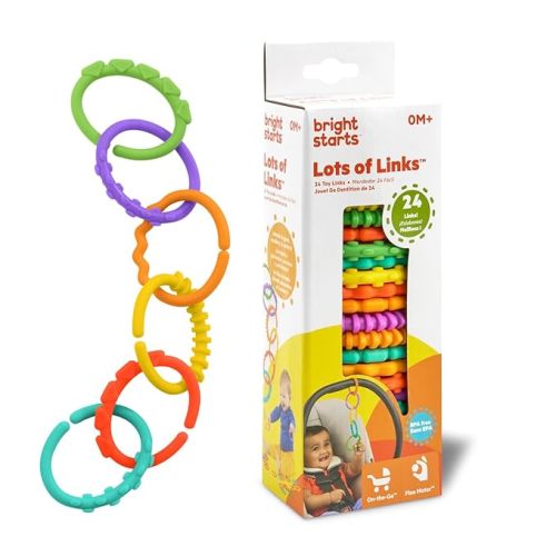 Bright Starts Lots of Links Rings Toys for Stroller or Carrier Seat, BPA-Free, Ages 0 Months Plus, Multicolor, 24 Count