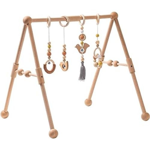 ROBUD Baby Play Gym: The Essential Wooden Baby Gym with 4 Toys - Frame Activity Gym Hanging Bar Infant Toys for Newborn Babies