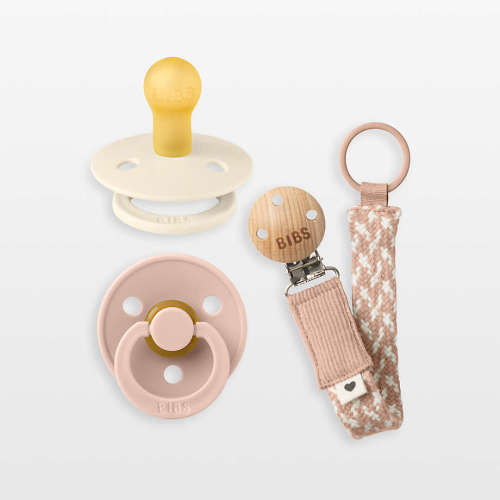 BIBS Ivory/Blush Latex Pacifier and Pacifier Clip Set