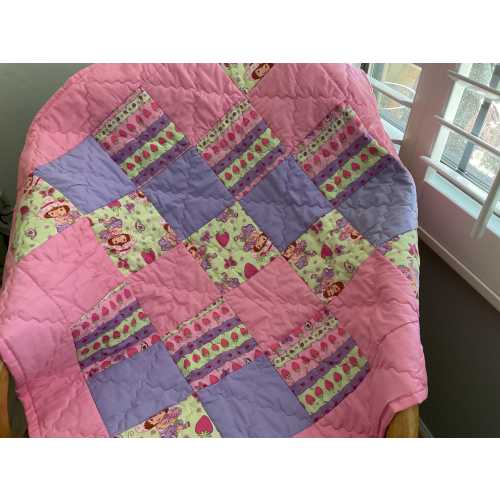 Vintage Strawberry Shortcake Baby Quilt: Handmade Girly Decor