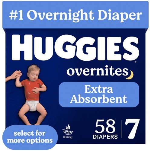 Huggies Overnites Nighttime Baby Diapers, Size 7 (41+ lbs), 58 Ct (Select for More)