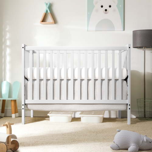 CASEMIOL 5-In-1 Convertible Crib, New Zealand Pinewood Baby Bed,Baby Crib With 3 Height Adjustment, Non-Toxic Finish, Easy to Assemble, White