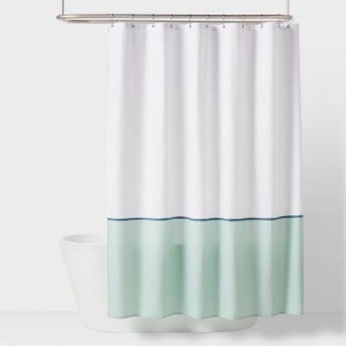 Kids' Shower Curtain White with Teal border - Pillowfort™: Abstract Twill, Green, OEKO-TEX Certified, 72"x72"