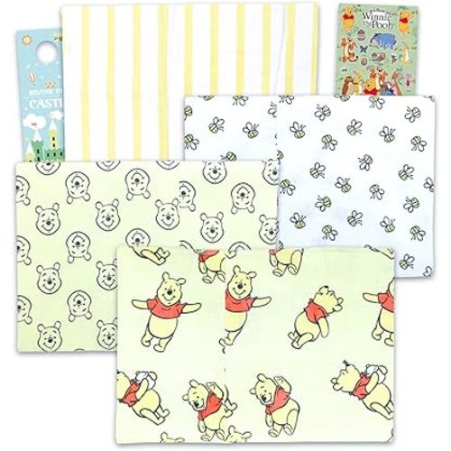 Winnie the Pooh Burp Cloth Set - Bundle with 4 Disney Burp Cloths Clothing Protection for Baby Feeding Plus Stickers, More | Mickey Mouse Baby Accessories Set