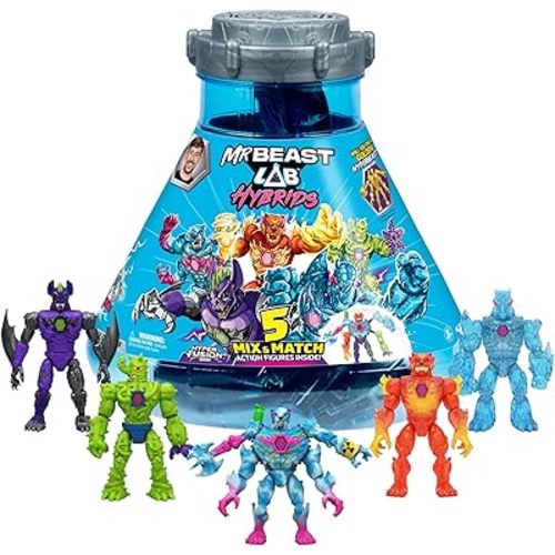 MRBEAST LAB Hybrids Mega Pack, Reveal Different Hybrid Parts to Create 5 Mix & Match Action Figures, Including a Mega Torso Panther Experiment to Reveal Hybrid's Real Colors, Collect 30+ Beasts