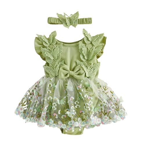 Douhoow Baby Girl Dress Romper Baby Romper Dress Flowers Embroidery Tulle Skirt Infant Girl Summer Clothes with Headband