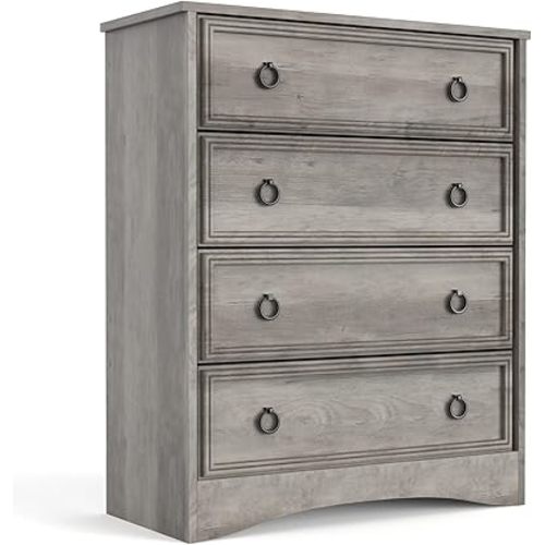 LGHM Dressers for Bedroom with 4 Drawers,Modern 4 Drawer Dresser with Textured Borders, Chest of Drawers Closet Organizers and Storage Clothes - 6" Deep Drawer for Bedroom, Living Room, Gray