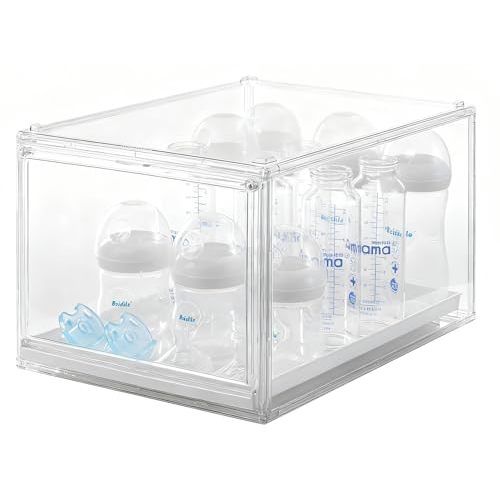 ERTIUANIO Baby Bottle Organizer, Clear Stackable Acrylic Storage for Countertop Cabinet, Baby Bottle Station Organizer with drawer for Pacifiers, Pump Parts