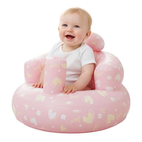 Inflatable Baby Seat for Babies 3 Months & Up, Baby Floor Seats, Baby Seats for Infants, Blow Up Baby Chair with Built in Air Pump (Pink)