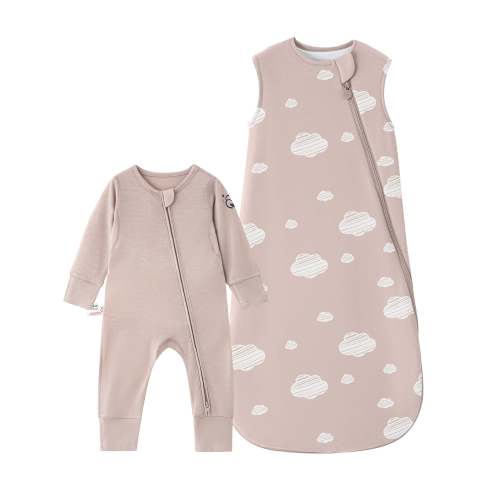 Sleeveless Sleep Sack 1.0 TOG - Organic Cotton & Camel Wool-Pink Sky + Baby Romper - Merino Wool &  Rayon Bamboo- Pink Bundle